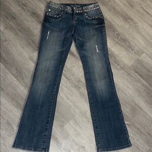 Z. Cavaricci Dark Blue Flare Jeans with Silver Embellished Waistband